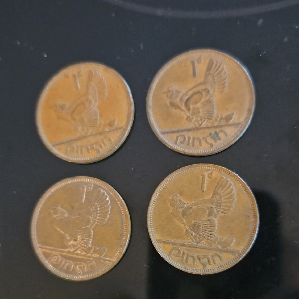 Vintage 1966/1968 Ireland Erie 1d Penny Hens and Chicks set of 4 Coins.